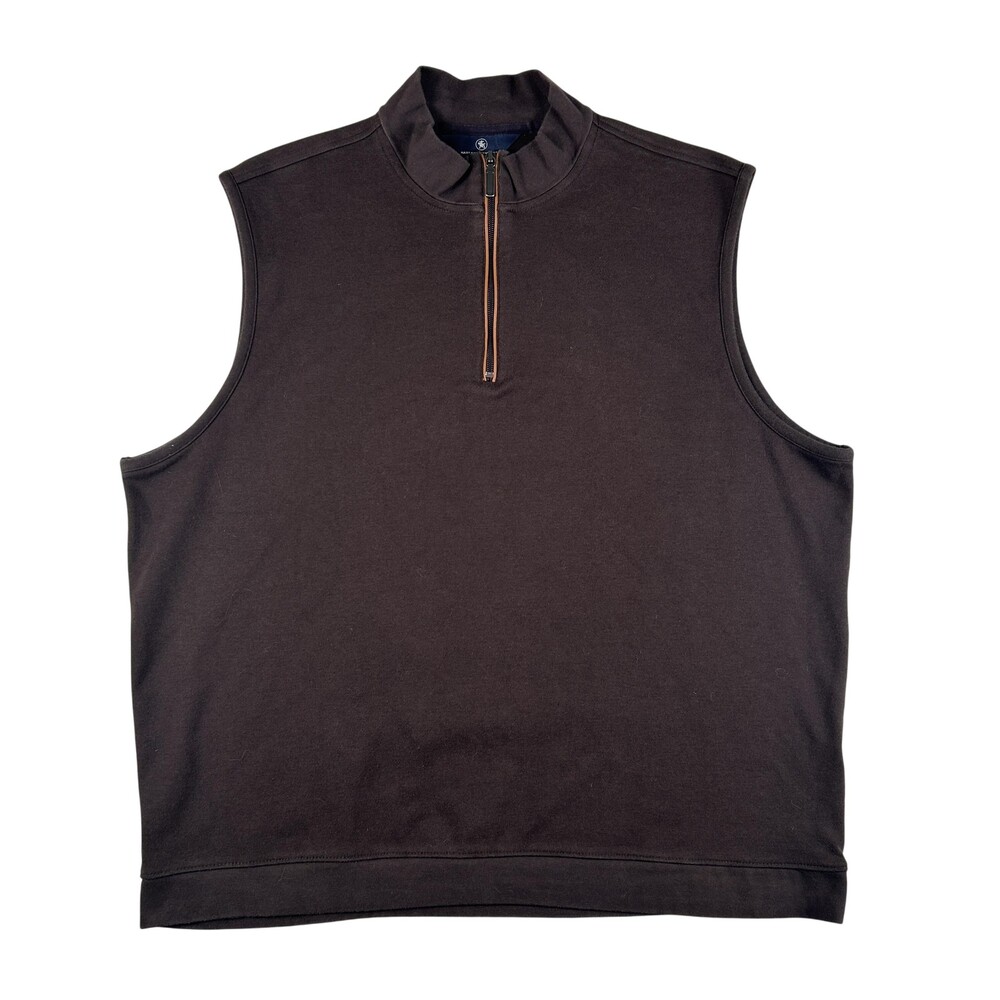Hart Schaffner Marx Sweater Vest Mens XL Brown 1/4 Zip Mock Neck Knit Stretch